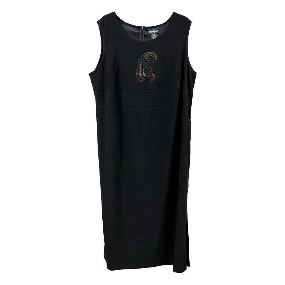 Positive Attitude Midi Dress Size 18 Black Embellished Side Slit Elegant Classic